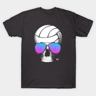 Volleyball Skull Wearing Blue Aviators T-Shirt